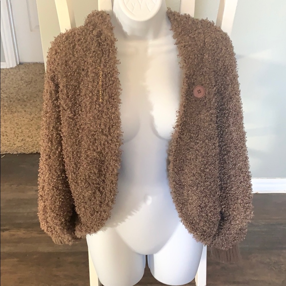 Nella Fantasia Brown Fuzzy Bomber Jacket